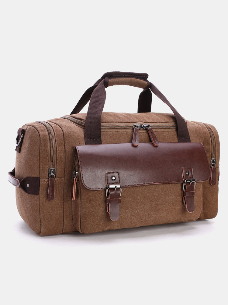 Casual Canvas Multi-Carry Buckle Decor Large Capacity Multi-pocket Travel Outdoor Luggage Handbag Crossbody Bag