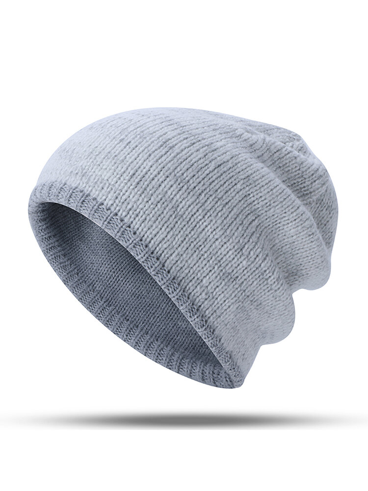 Women Men Warm Knit Beanie Hat Outdoor Casual Windproof Double-sided Wear Ear Warm Hat 