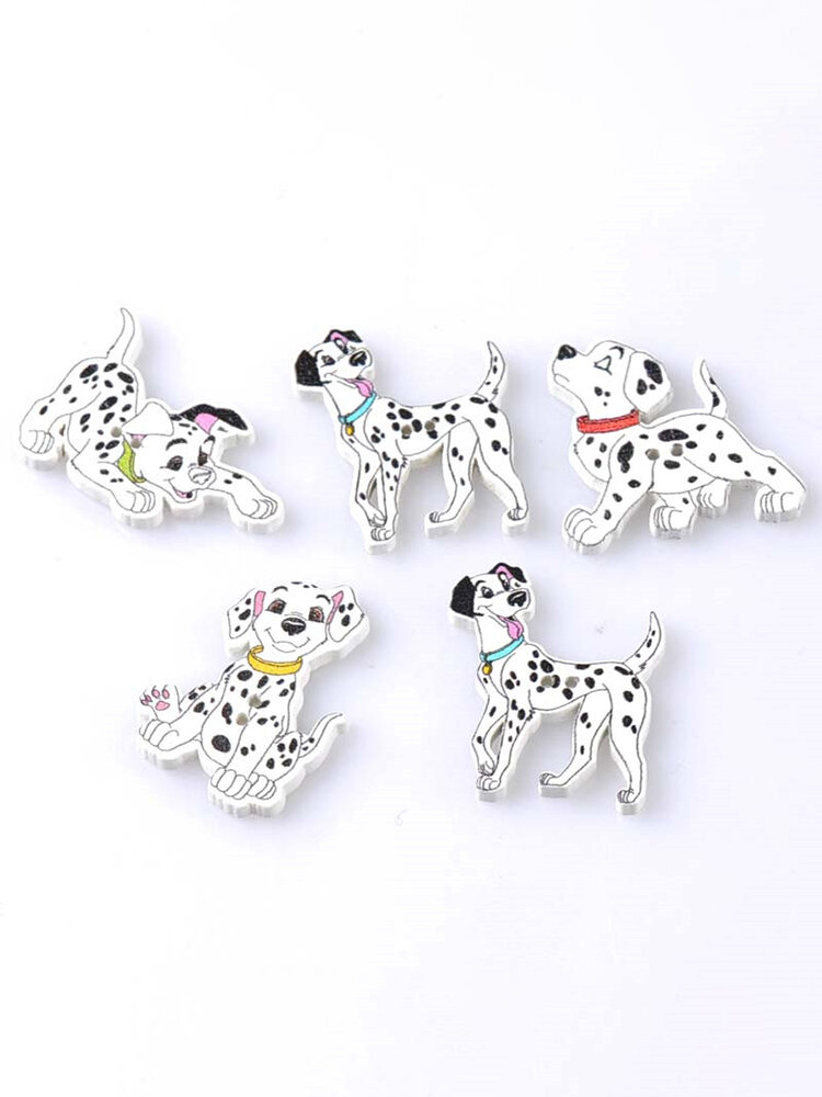 

50PCs Natural Wooden Buttons Cute Dalmatian Dog Shape Decorative Sewing Buttons