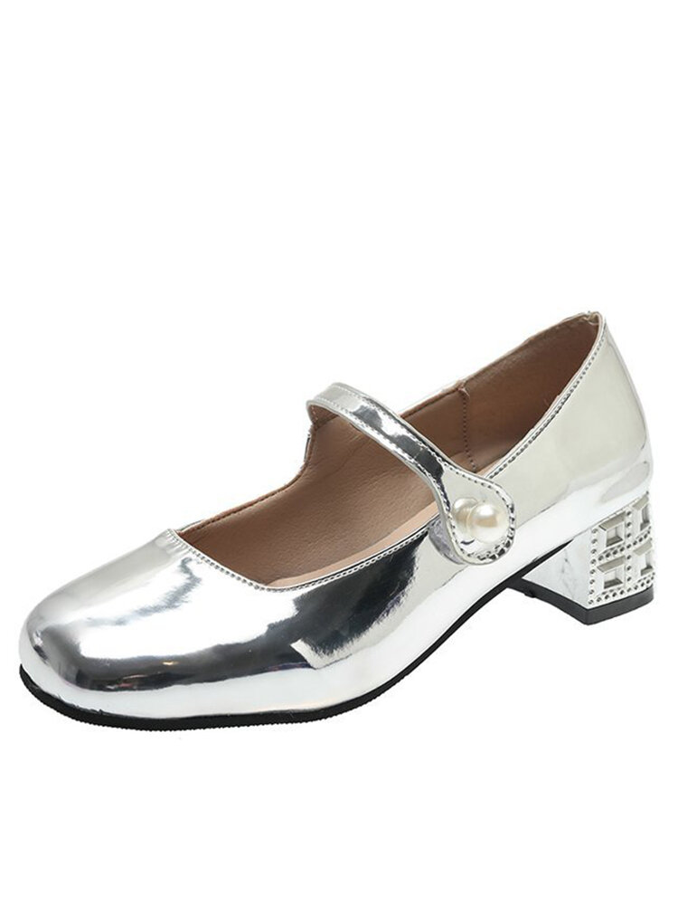 Women Luxury Rhinestone Embellished Chunky Heel Mary Jane Shoes