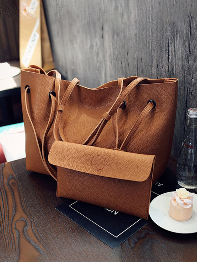 Women Large Capacity 2Pcs Handbags PU Leather Shoulder Bag Crossbody Bag
