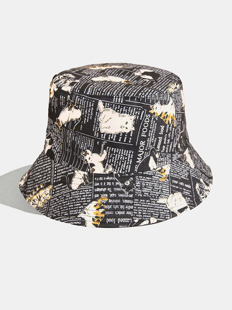 Women & Men Double-sided Cats And Letter Painting Soft All-match Travel Bucket Hat