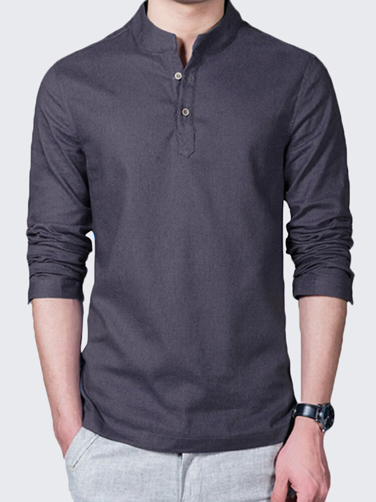 Mens Chinese Style Linen Long Sleeve T 