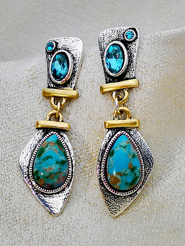 

Vintage Drop-Shaped Symmetry Women Earrings Turquoise Color Separation Pendant Earrings, Blue