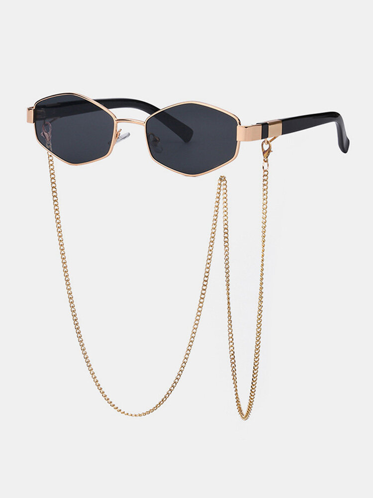 

Women Polygonal Alloy Full Frame Long Chain Decorative Anti-UV Fashion Sunglasses
