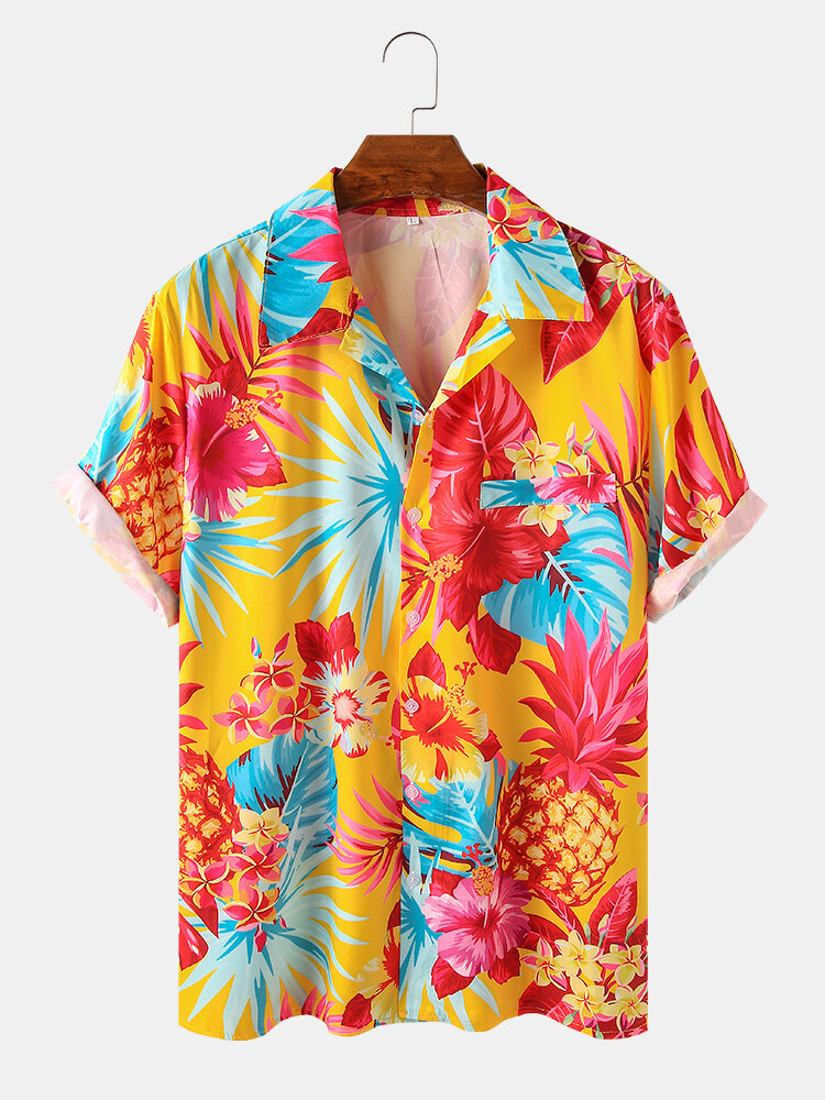 Mens Tropical Floral Print Holiday Casual Light Short Sleeve Shirts