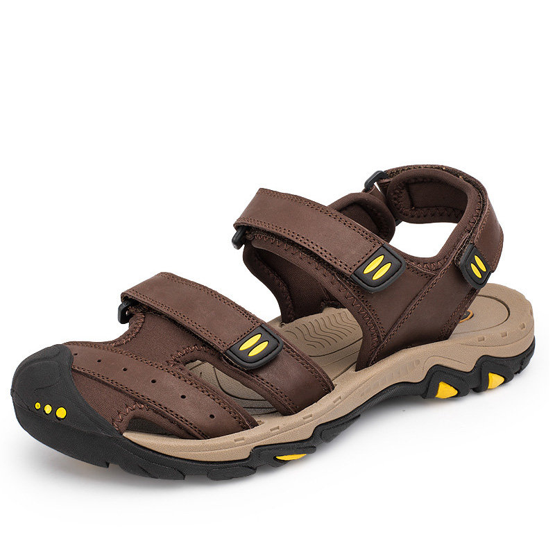 Large Size Men Leather Anti-collsion Hook Loop Casual Outdoor Sandals