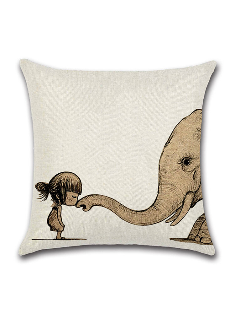 Cotton Linen Animals Whale Elephant Dinosaur Cushion Cover Square Home Decorative Pillowcase