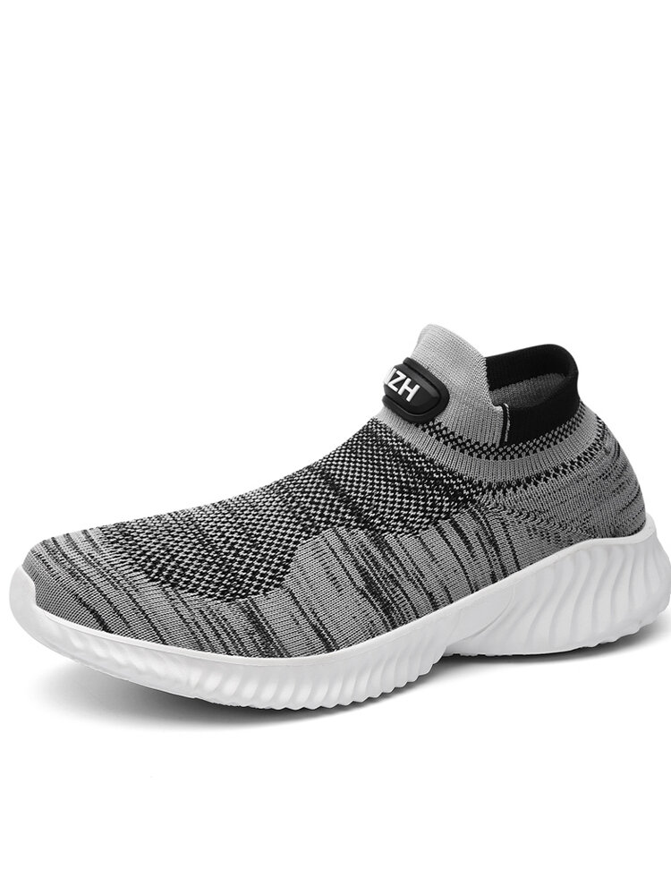 

Men Brief Knitted Fabric Breathable Lazy Slip-on Sport Hard-wearing Walking Shoes, Gray;dark gray;black