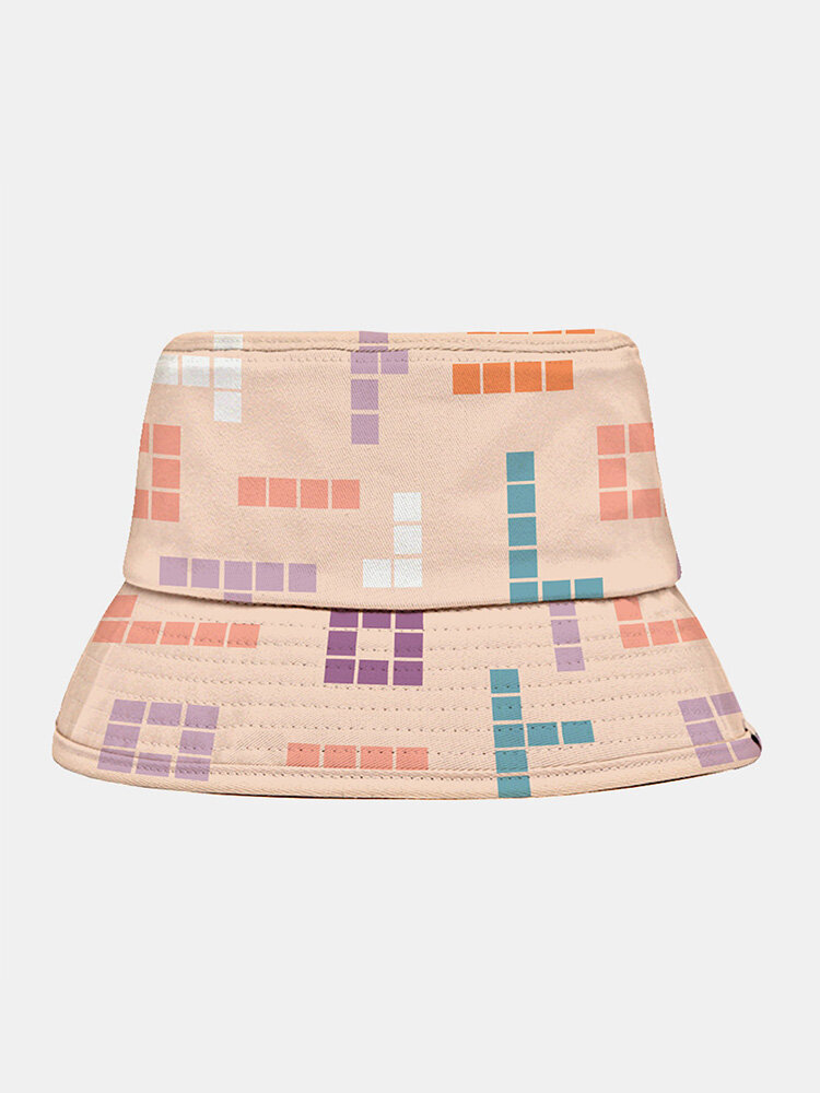 Unisex Polyester Cotton Overlay Colorful Geometric Pattern Print Fashion Sunshade Bucket Hat