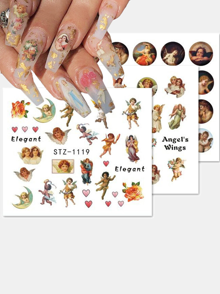 8 Pcs Nail Art Stickers Retro Cupid Eros Water Transfer Decals Manicure Tools