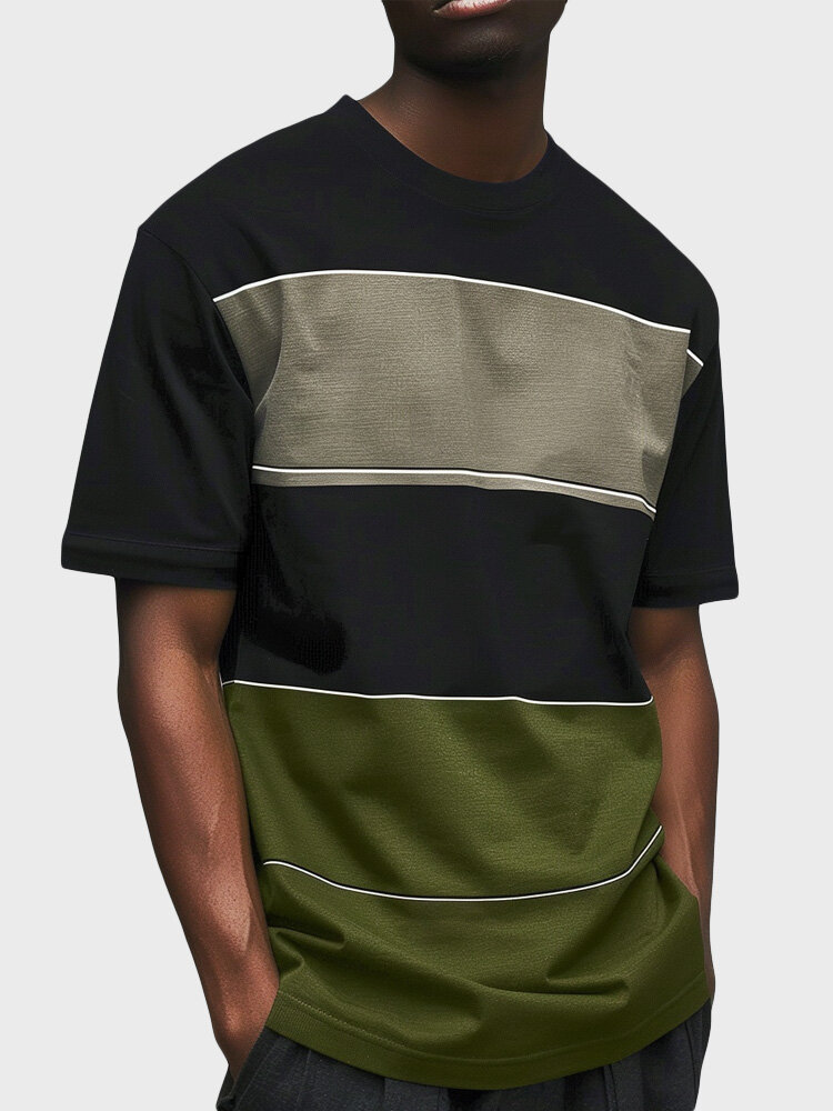 

Mens Colorblock Patchwork Crew Neck Casual Short Sleeve T-Shirts, Army green