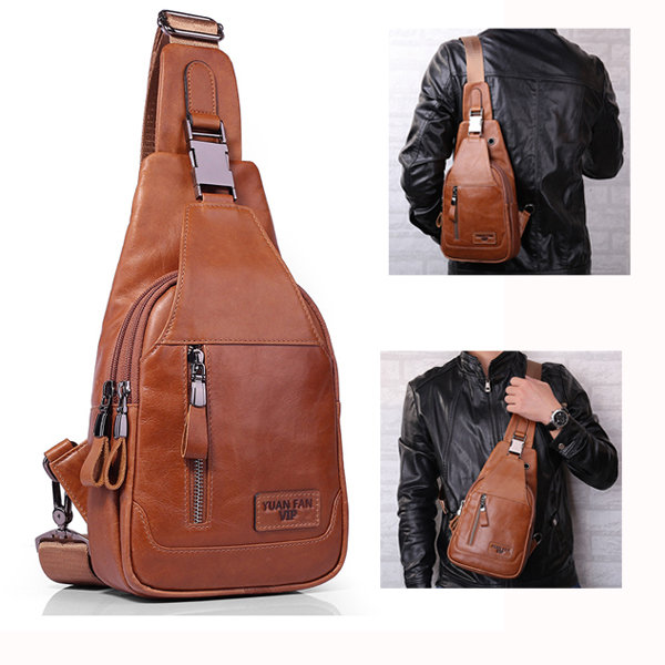 

Ekphero Men Genuine Leather Shoulder Bag Vintage Chest Bags Crossbody Bags, Black;yellow;brown