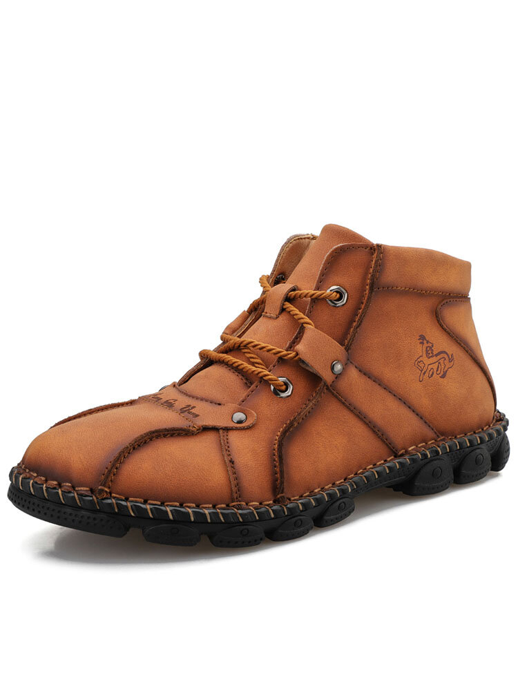 Men Hand Stitching Hook-loop Casual Not-slip Boot Shoes