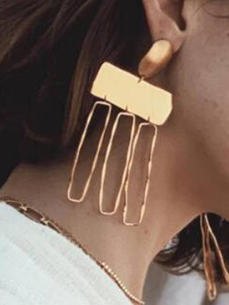 Vintage Metal Tassel Earrings Exaggerated Geometric Rectangle Pendant Earrings