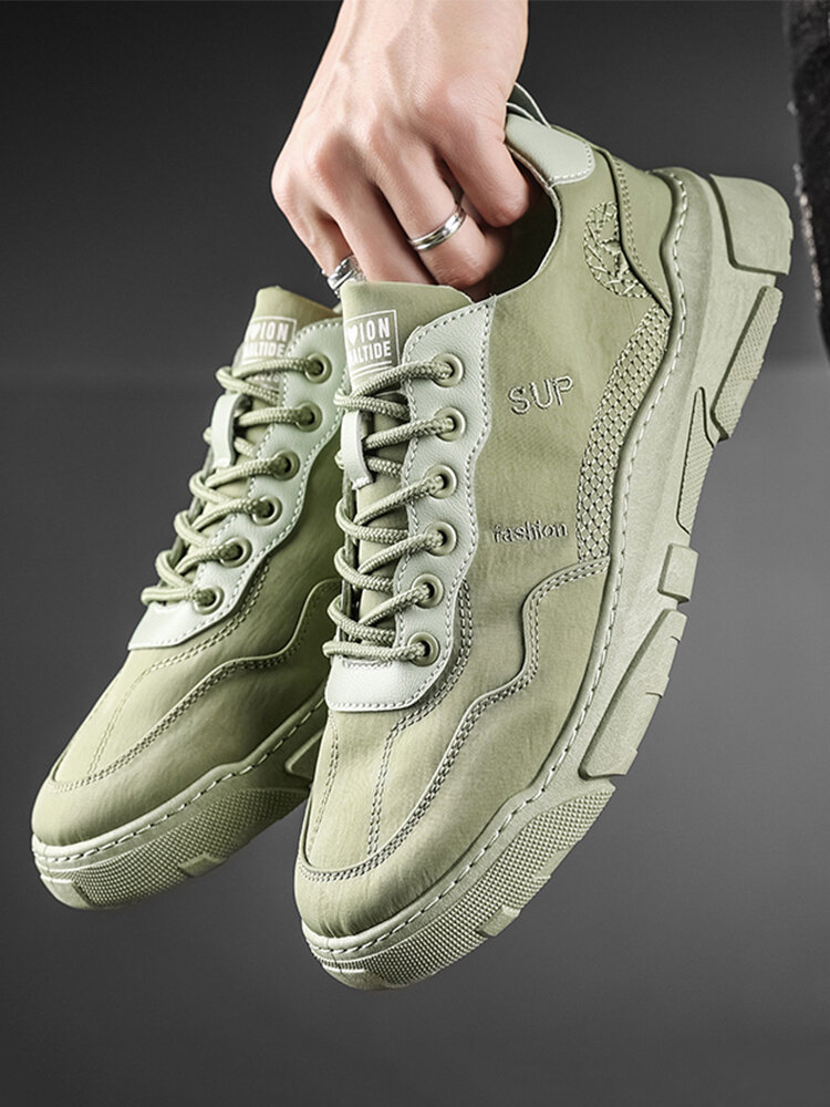

Men Ice Silk Cloth Lace-up Round Toe Hard Wearing Casual Skate Shoes, Green;gray;khaki