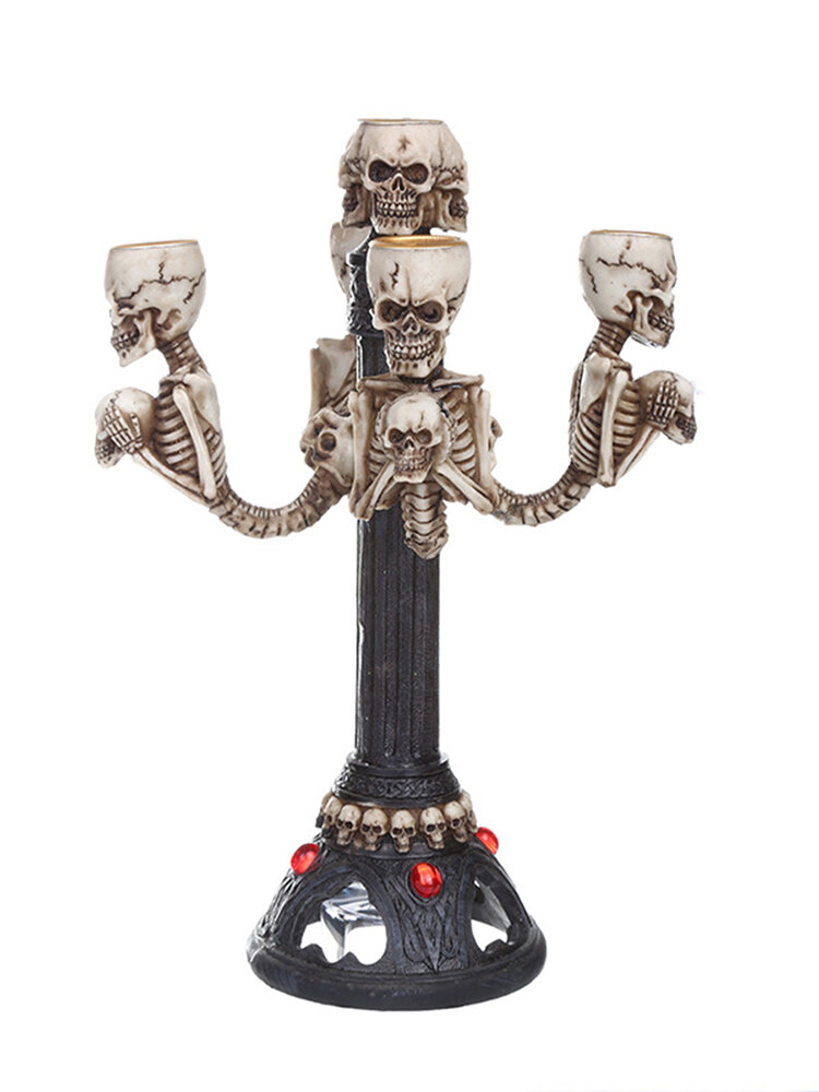 Skull Candlestick Resin Craft Statues Creative Figurines Sculpture Party Decor 