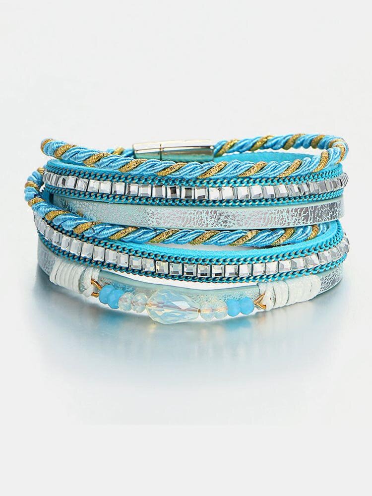 Bohemian Multilayer Bracelets Crystal Beads Braided Rope Chain Bracelet Ethnic Jewelry for Women