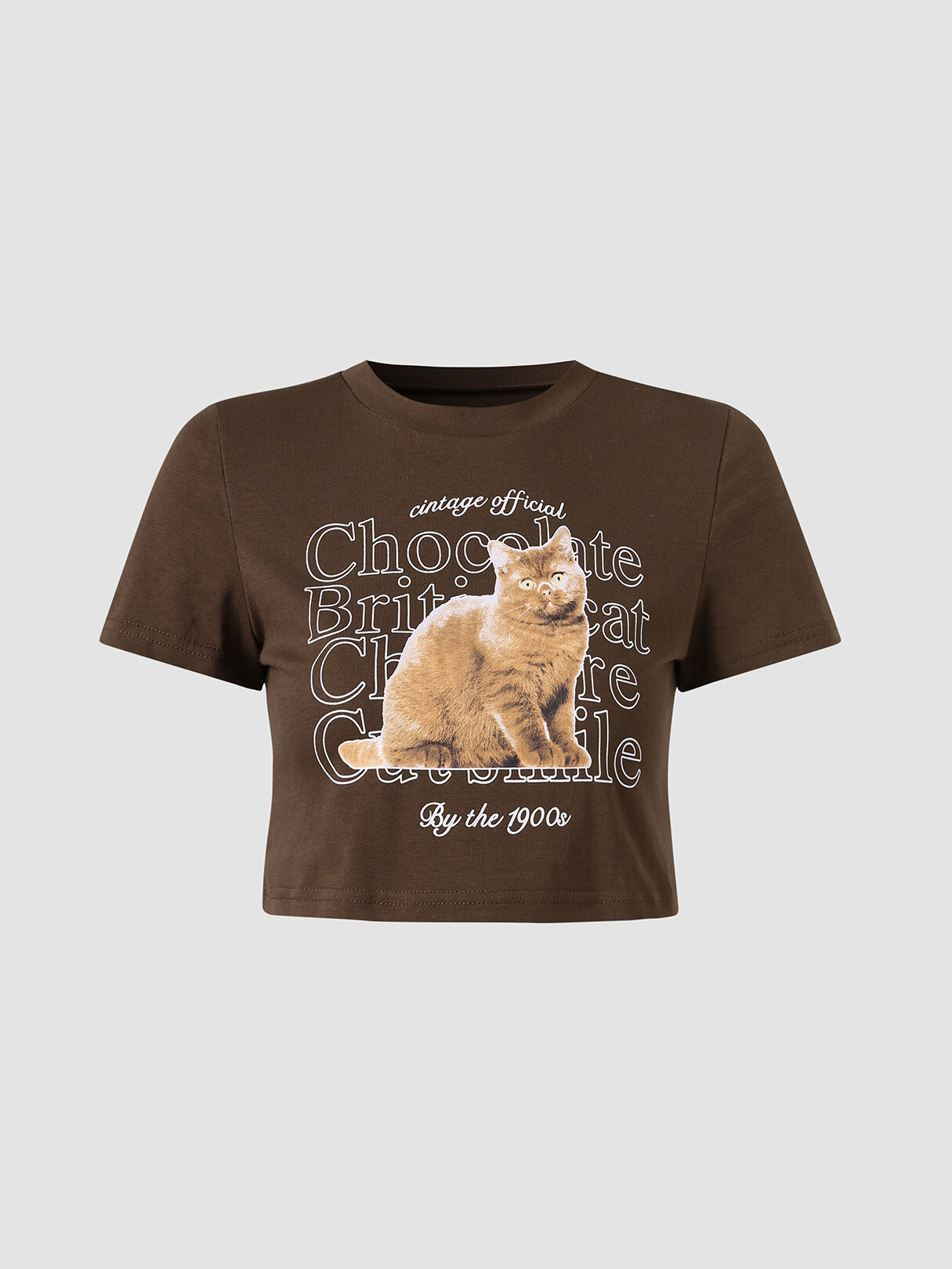 Funny Кот Повседневная футболка с короткими рукавами и принтом Шея