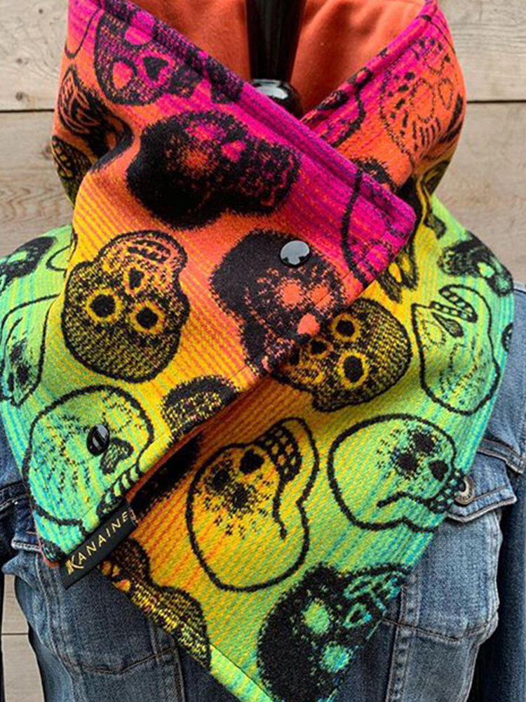 Women Skull Pattern Printed Thick Scarf Adjustable Neck Wrap Warm Scarf