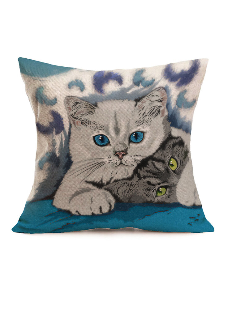 Vintage Cute Cat Linen Cushion Cover Home Sofa Soft Throw Pillowcases Office Waist Cushion Cover Dec