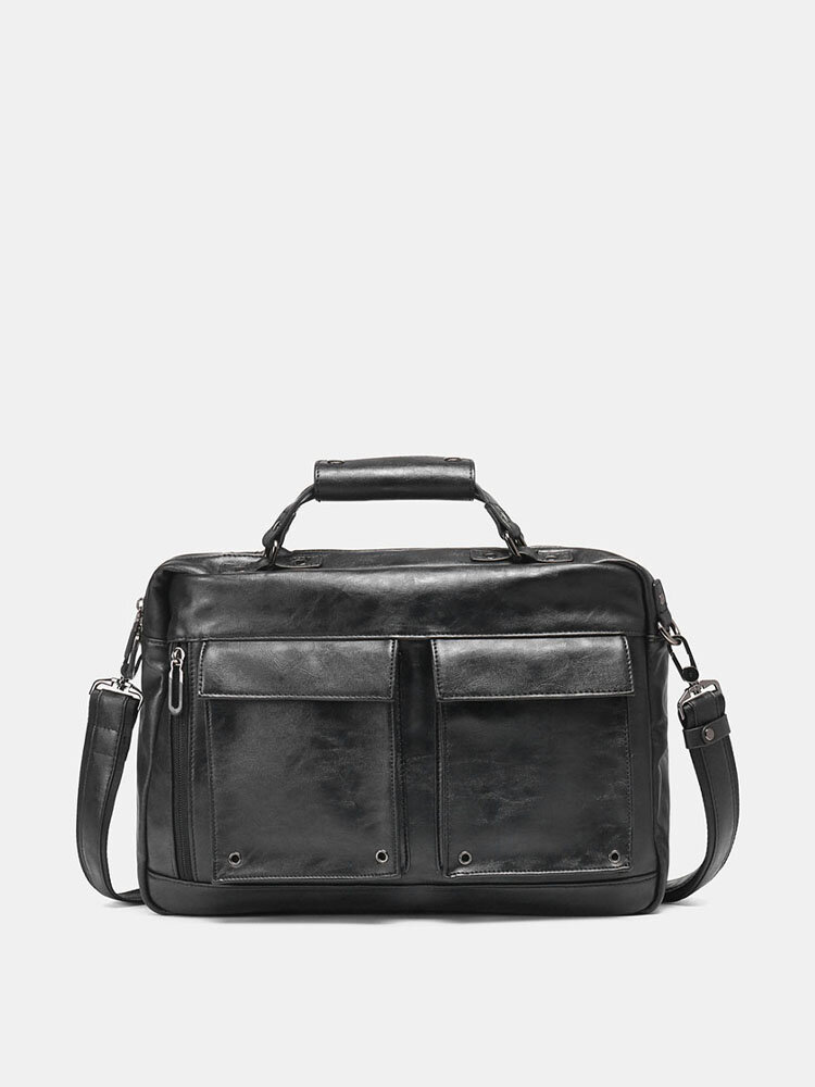 Men Black Multi-pocket Vintage PU Leather Briefcases Messenger Bag Crossbody Bag Handbag