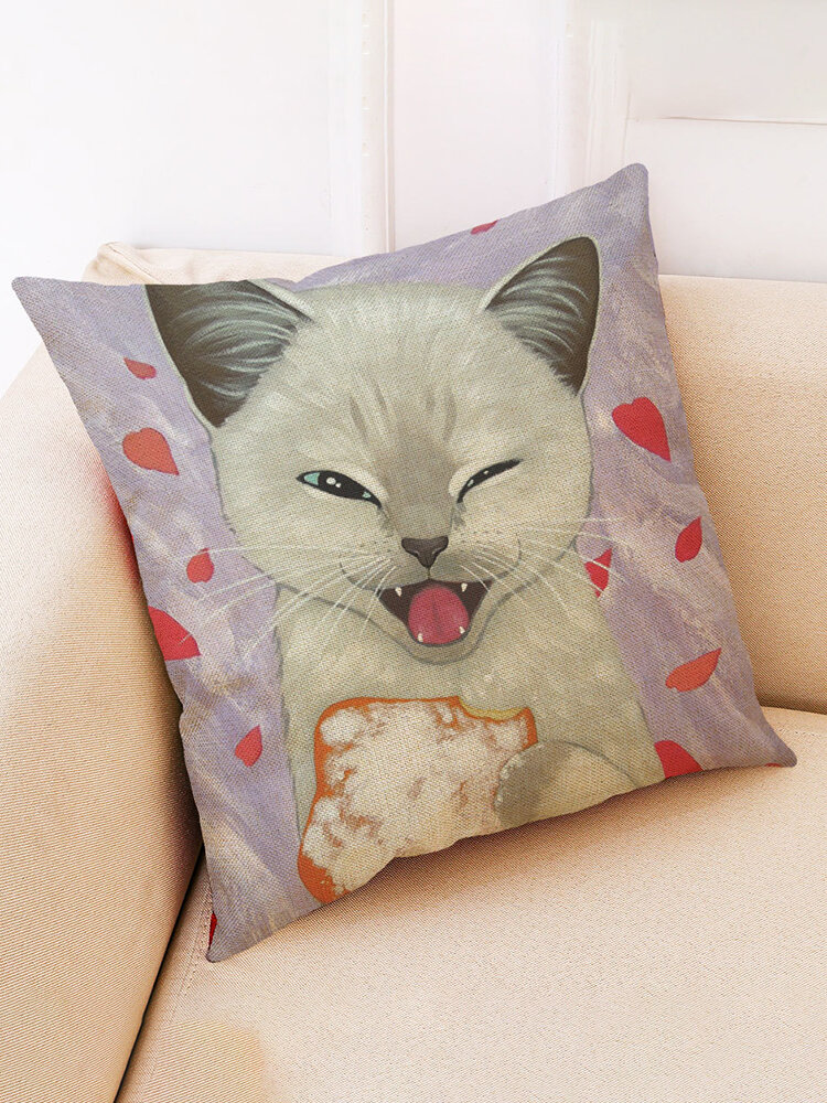 かわいい猫パターンコットンリネン枕カバーソファクッション車の枕カバー