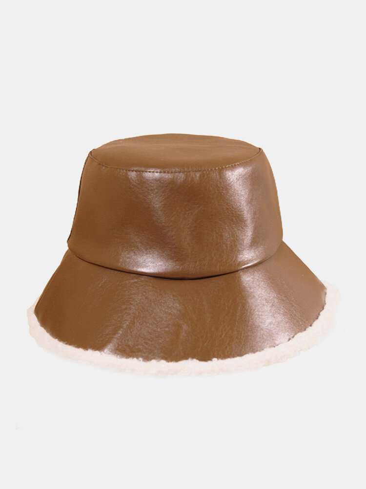 Men & Women PU Leather Wool Warm Fashion Winter Bucket Hat