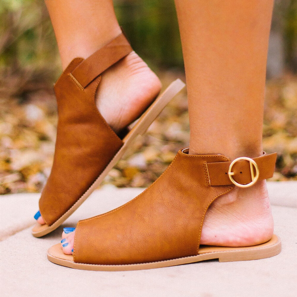 Plus Size Women Retro Peep Toe Buckle Strap Sandals