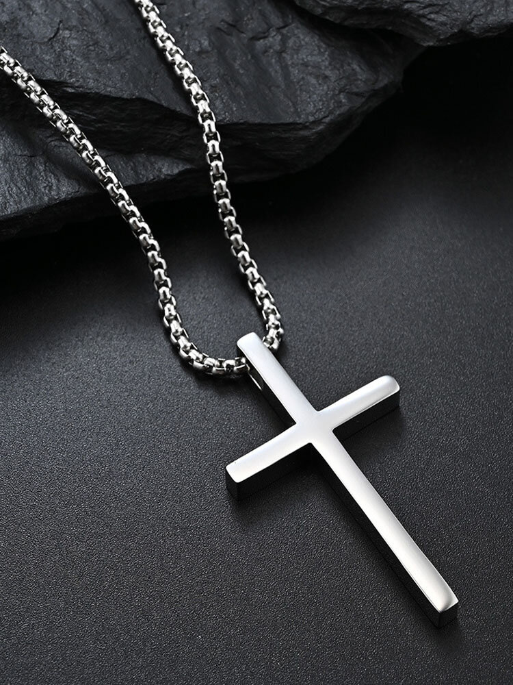 Trendy Simple Letter Pattern Cross-shaped Pendant Polished Stainless Steel Necklace