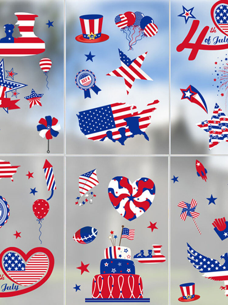 

9PCS American Independence Day Self-adhesive Wall Window Glass Sticker Double-sided Print Party Festival Decor