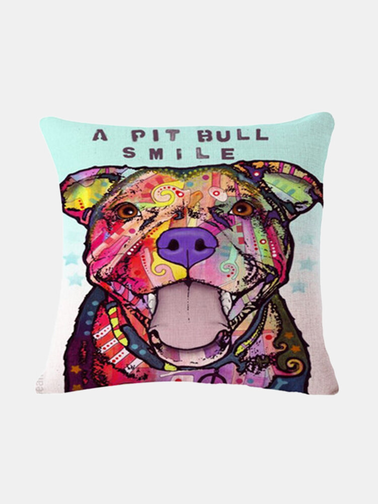 

Cartoon Creative Painted Dog Pattern Linen Cushion Cover Home Sofa Art Decor Throw Pillowcase