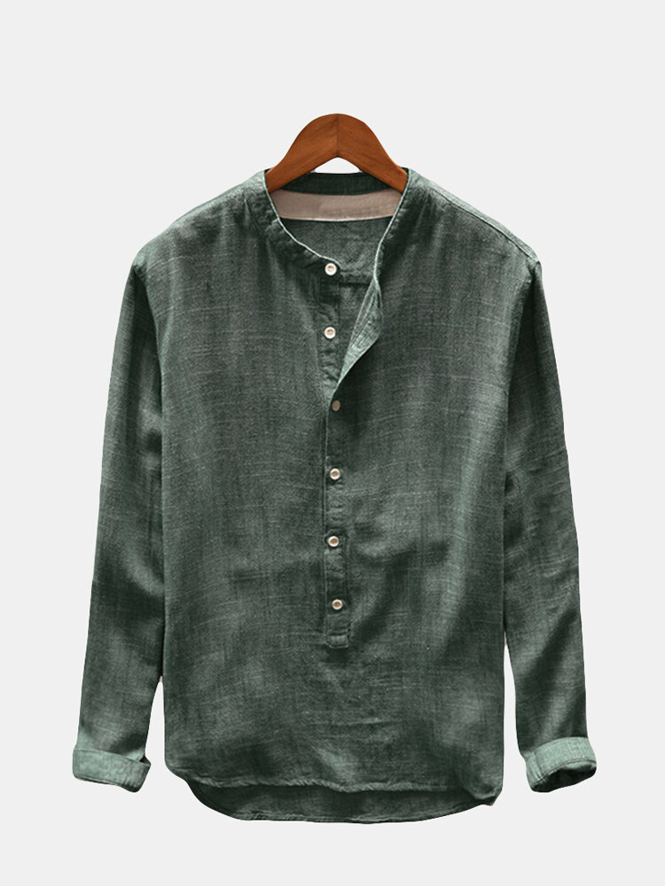 Vintage Long Sleeve Loose Henley Shirt