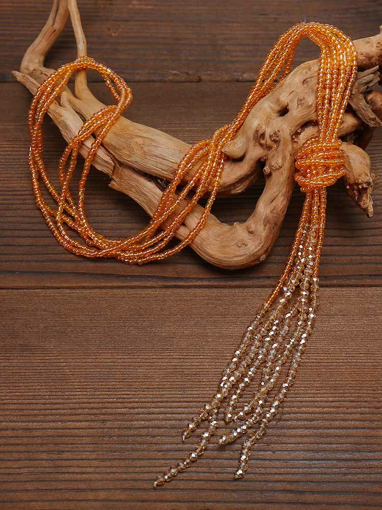 Bohemian Colorful Beaded Multi-layer Necklace Transparent Tassel Crystal Sweater Chain