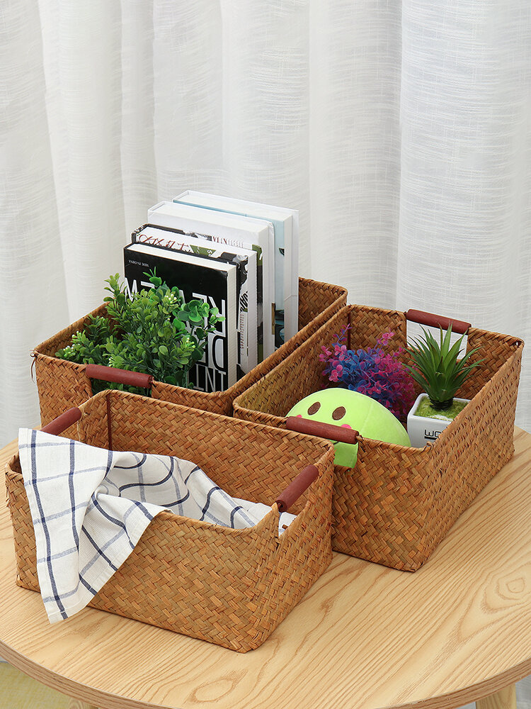Seagrass Woven Storage Basket Flower Basket Storage Holder Plant Pot Laundry Organizer Bag Garden Decoration