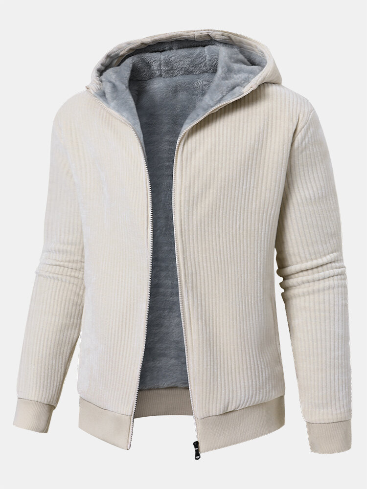 

Corduroy Plush Lined Hooded Jacket, Khaki;gray;black