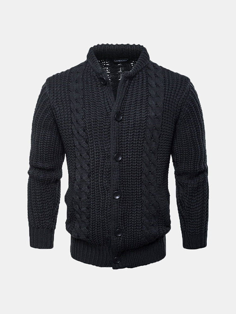 Mens Brief Style Sweatershirt Single-breasted Solid Color Knitting Casual Cardigan