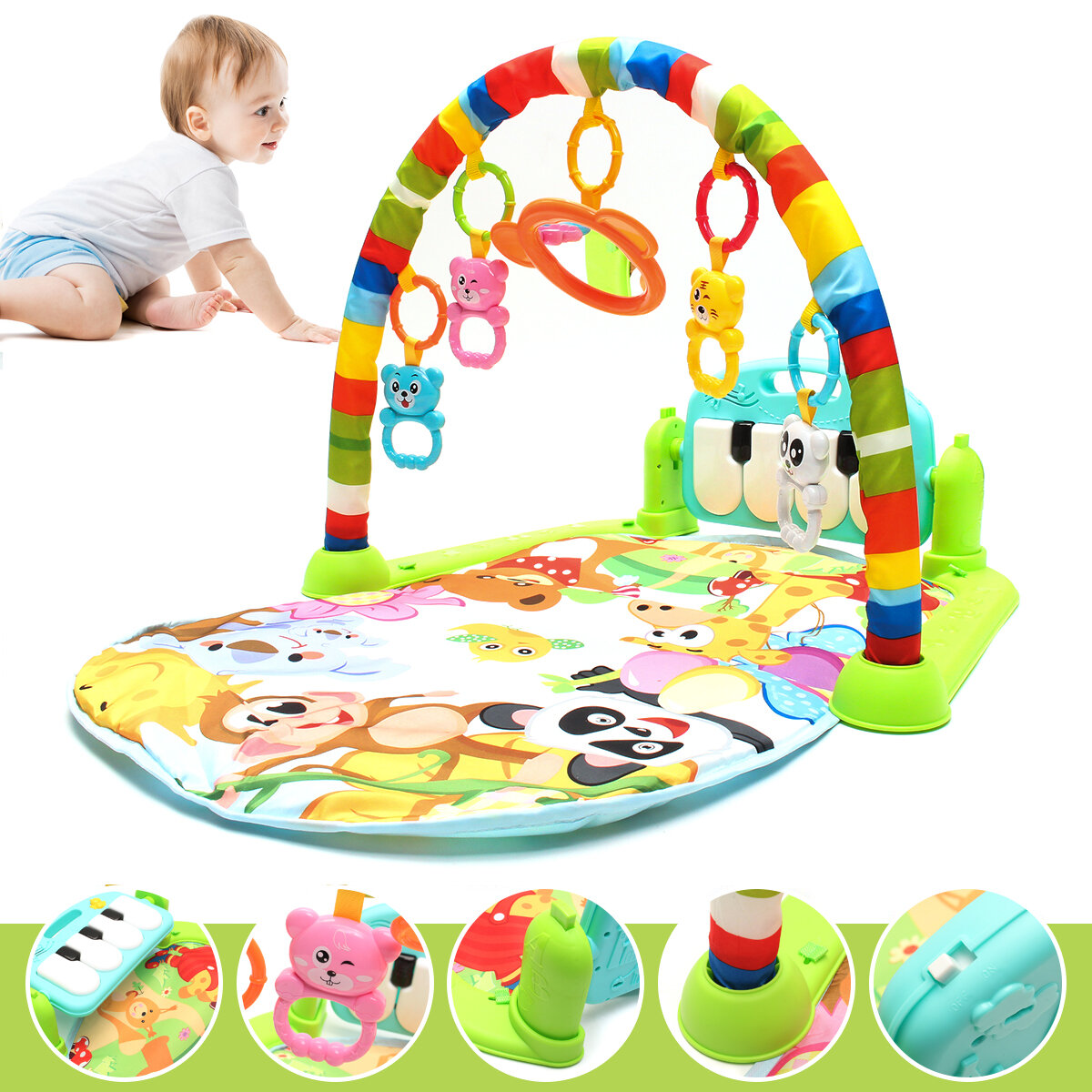 

Infant Mat Kids Rug Educational Puzzle Carpet With Piano Keyboard And Cute Animal Mat Toddler Gym Crawling Activity Mat
