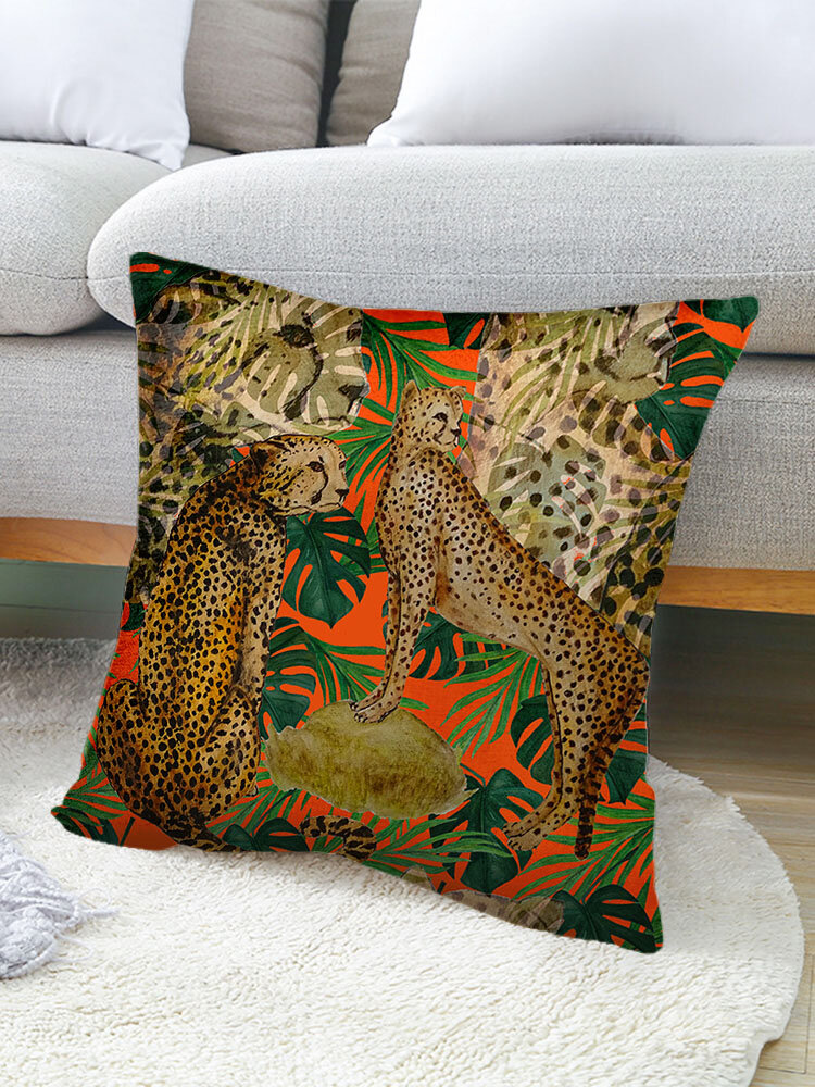 1 PC Linen Two Cheetahs Decoration In Bedroom Living Room Sofa Cushion Cover Throw Pillow Cover Pillowcase