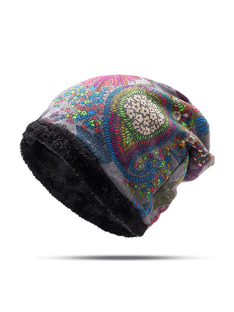 Womens Ethnic Cotton Ponytail Beanie Hat Vintage Good Elastic Warm Winter Turban Scarf Caps