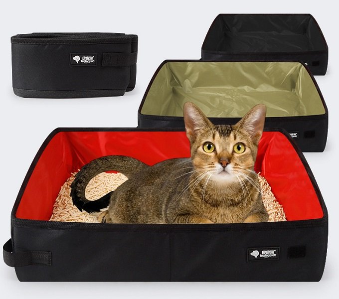 

Oxford Cloth Waterproof Collapsible Cat Litter Box Portable Car Outdoor Travel Supplies Cat Litter, Red;black;gray