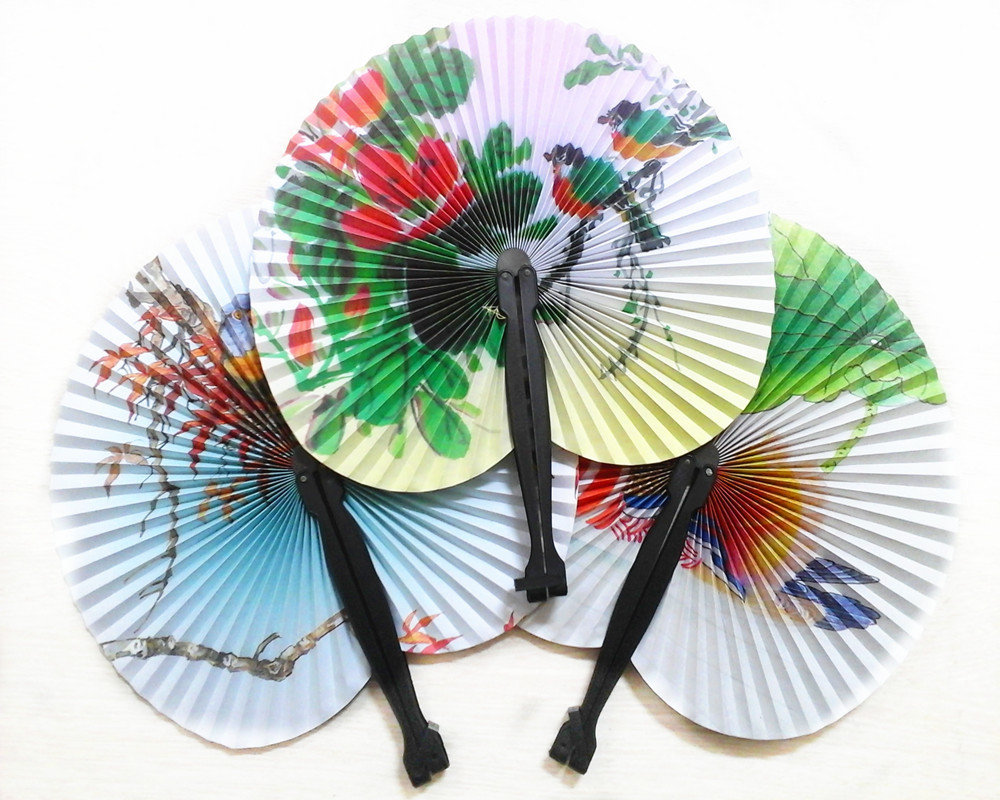 Portable Classic Hand Fan Vintage Folding Fans Round Circular Paper Folding Fans