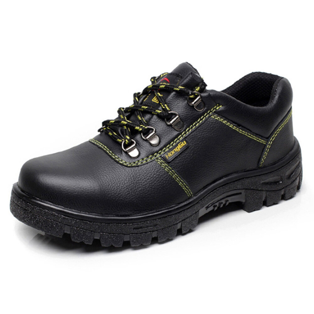 Large Size Men Non -slip Wearable Steel Toe Casual Leather Sneakers