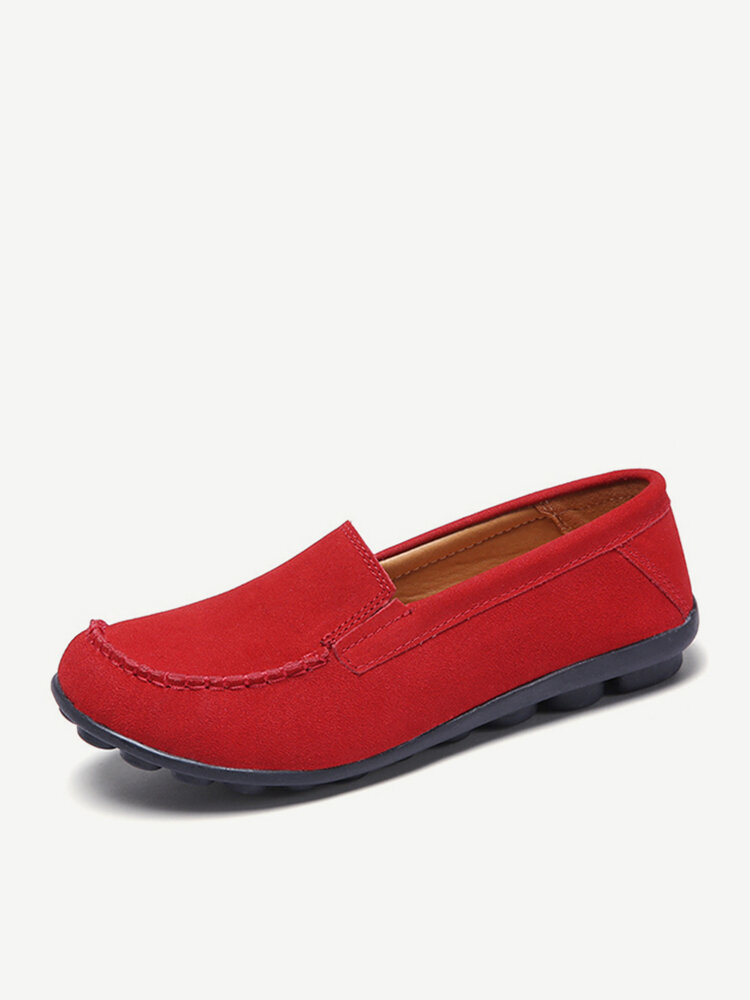 Women Comfy Walking Leather Round Toe Flat Loafers