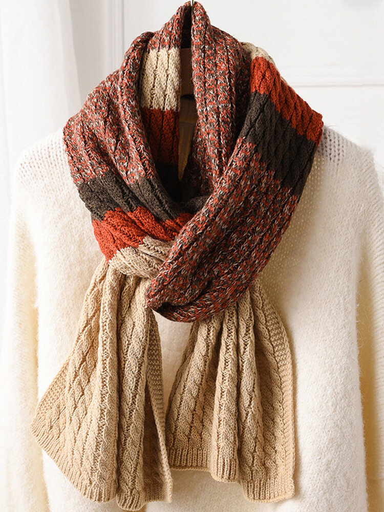 Women Artificial Wool Acrylic Mixed Color Knitted Color-match Thickened Fashion Warmth Scarf