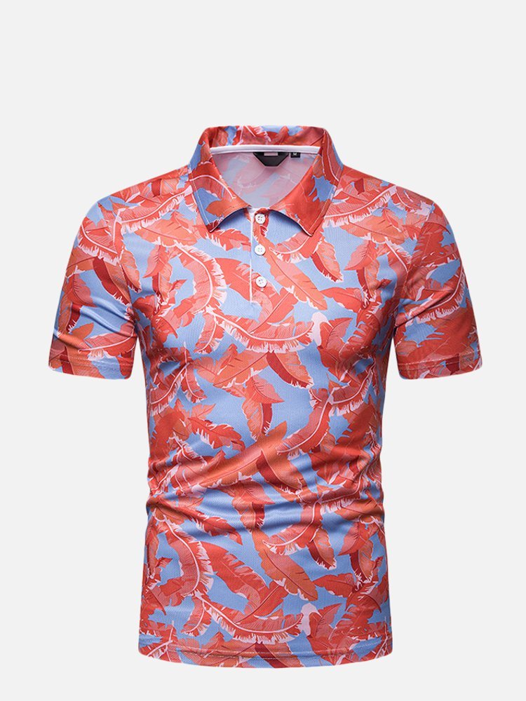 Mens Floral Printed Comfy Turn Down Collar Short Sleeve Golf Shirts