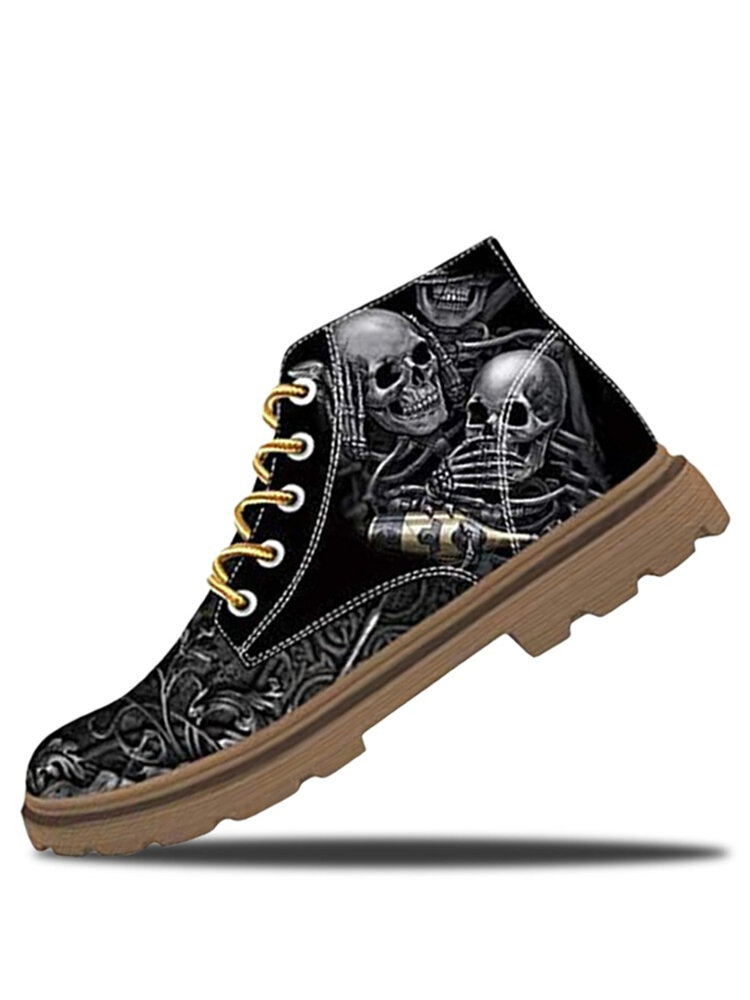 

Men Halloween Lace-Up Skull Printing Stylish Comfy Short Calf Boots, Rainbow