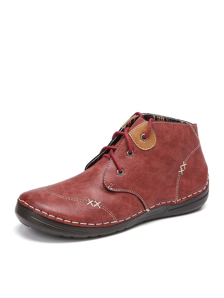 SOCOFY Old Peking Solid اللون حذاء مسطح برباط للربط والغرز برباط Soft