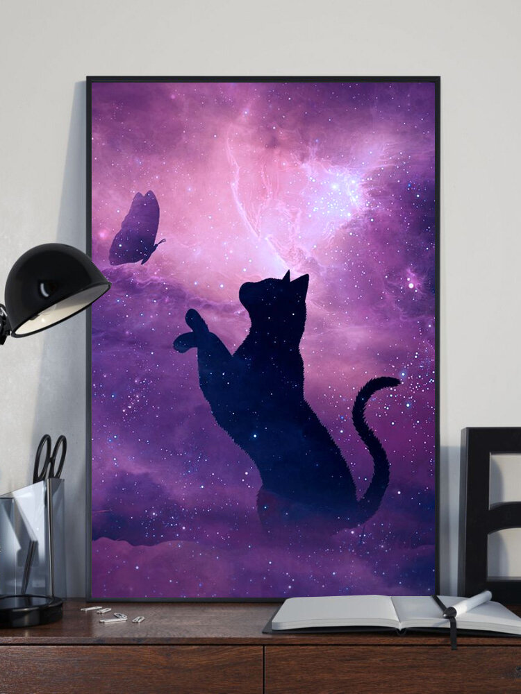 Black Cat And Butterfly Pattern Canvas Painting Unframed Wall Art Canvas Living Room Home Decor