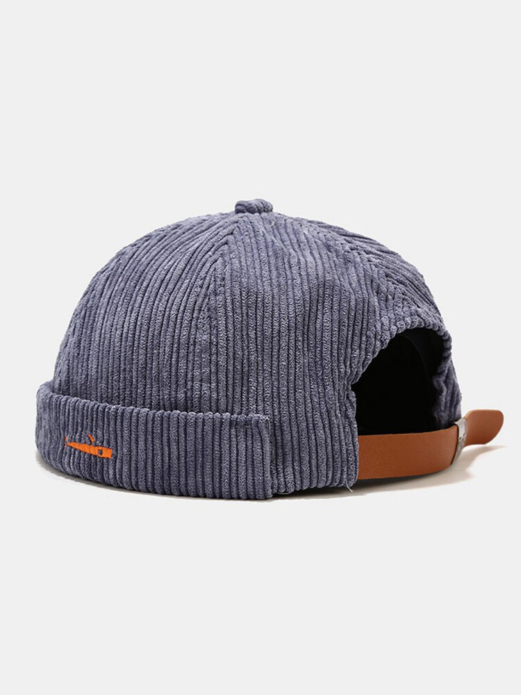 Unisex Corduroy Embroidery Solid Color Outdoor Brimless Beanie Landlord Cap Skull Cap
